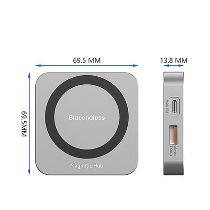 Blueendless 8-In-1 Magnetic HUB With M.2 NVMe/SATA SSD Enclosure (HDMI+PD100W+USB-C/Type-C 3.2+USB-A 3.2+SD+TF+AUX) - HDD Enclosure by Blueendless | Online Shopping UK | buy2fix