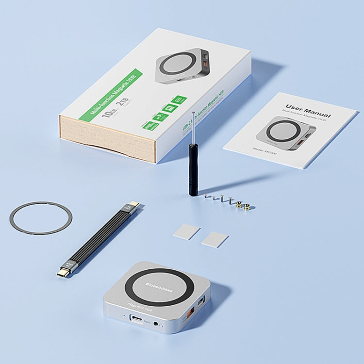 Blueendless 8-In-1 Magnetic HUB With M.2 NVMe/SATA SSD Enclosure (HDMI+PD100W+USB-C/Type-C 3.2+USB-A 3.2+SD+TF+AUX) - HDD Enclosure by Blueendless | Online Shopping UK | buy2fix