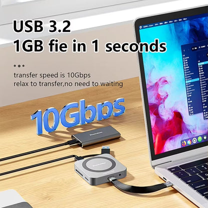 Blueendless 8-In-1 Magnetic HUB With M.2 NVMe/SATA SSD Enclosure (HDMI+PD100W+USB-C/Type-C 3.2+USB-A 3.2+SD+TF+AUX) - HDD Enclosure by Blueendless | Online Shopping UK | buy2fix