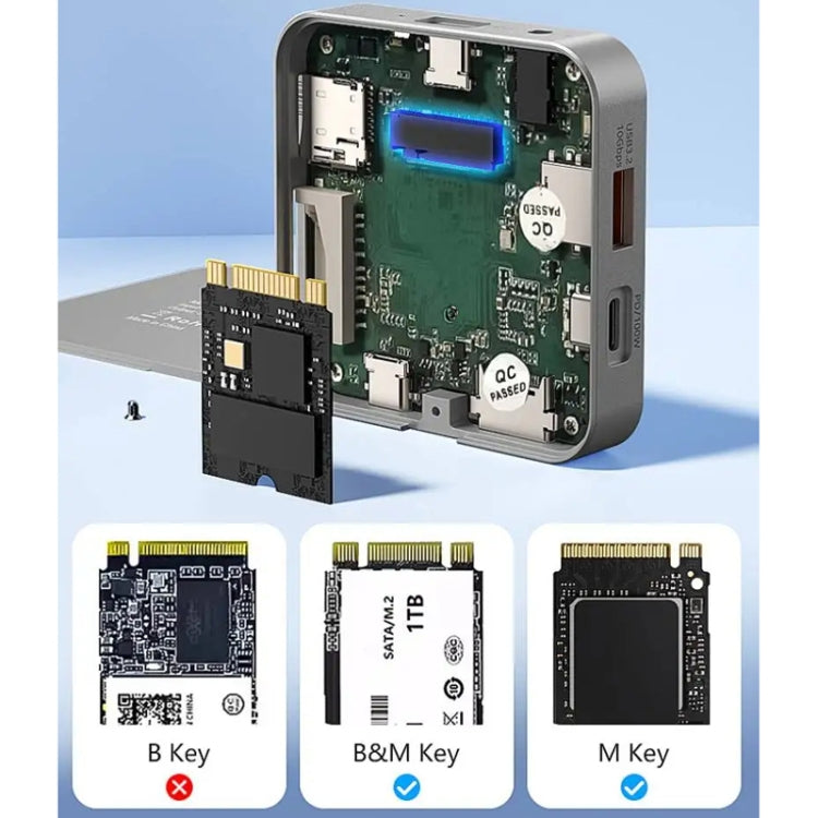 Blueendless 8-In-1 Magnetic HUB With M.2 NVMe/SATA SSD Enclosure (HDMI+PD100W+USB-C/Type-C 3.2+USB-A 3.2+SD+TF+AUX) - HDD Enclosure by Blueendless | Online Shopping UK | buy2fix