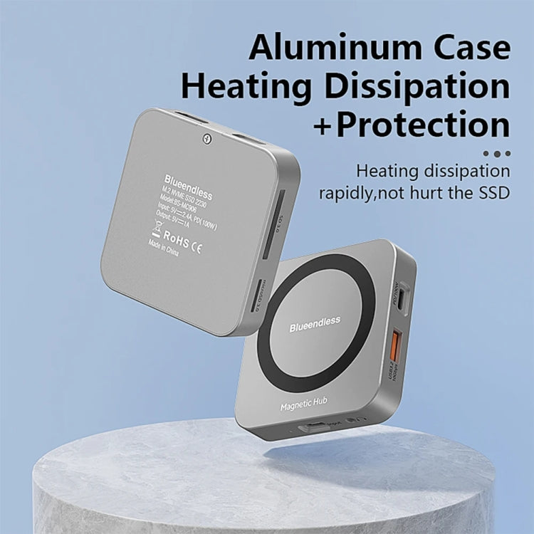 Blueendless 8-In-1 Magnetic HUB With M.2 NVMe/SATA SSD Enclosure (HDMI+PD100W+USB-C/Type-C 3.2+USB-A 3.2+SD+TF+AUX) - HDD Enclosure by Blueendless | Online Shopping UK | buy2fix