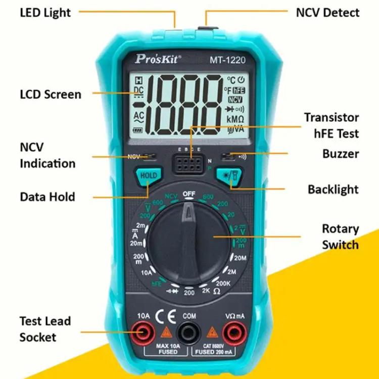 ProsKit MT-1220-C 3-1/2 Burn-Proof Digital Intelligent Multimeter - Current & Voltage Tester by ProsKit | Online Shopping UK | buy2fix