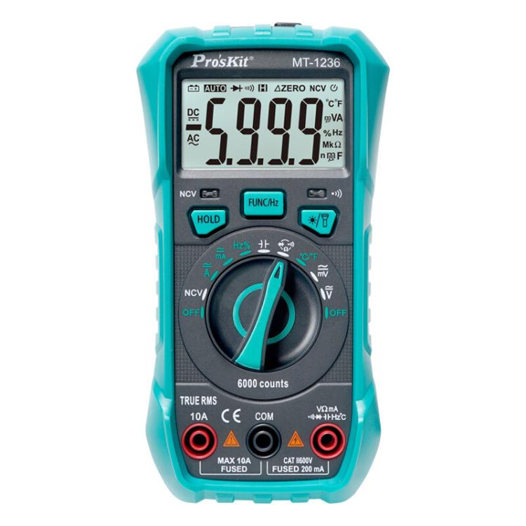 ProsKit MT-1236-C 3-5/6 True-RMS Digital Multimeter For ACA, ACV, DCA, DCV, Frequency, Cycle Duty, Diode Test(Green) - Digital Multimeter by ProsKit | Online Shopping UK | buy2fix