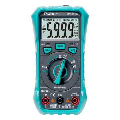 ProsKit MT-1236-C 3-5/6 True-RMS Digital Multimeter For ACA, ACV, DCA, DCV, Frequency, Cycle Duty, Diode Test(Green) - Digital Multimeter by ProsKit | Online Shopping UK | buy2fix