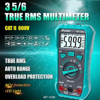 ProsKit MT-1236-C 3-5/6 True-RMS Digital Multimeter For ACA, ACV, DCA, DCV, Frequency, Cycle Duty, Diode Test(Green) - Digital Multimeter by ProsKit | Online Shopping UK | buy2fix