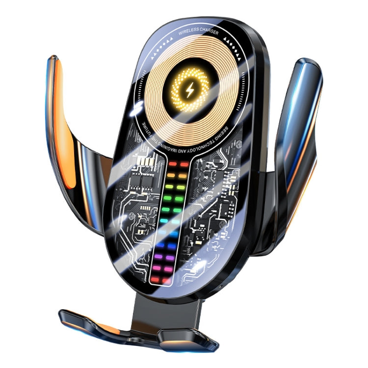 15W Car Sound Pickup Atmosphere Light Wireless Mobile Phone Charging Stand(Black) by buy2fix