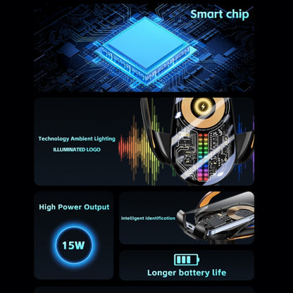 15W Car Sound Pickup Atmosphere Light Wireless Mobile Phone Charging Stand(Black) by buy2fix