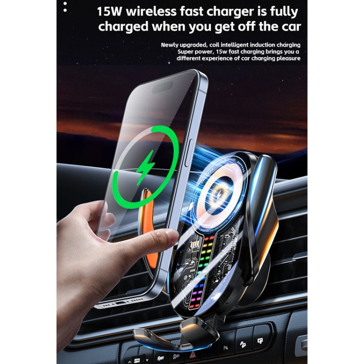 15W Car Sound Pickup Atmosphere Light Wireless Mobile Phone Charging Stand(Black) by buy2fix