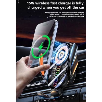 15W Car Sound Pickup Atmosphere Light Wireless Mobile Phone Charging Stand(Black) by buy2fix