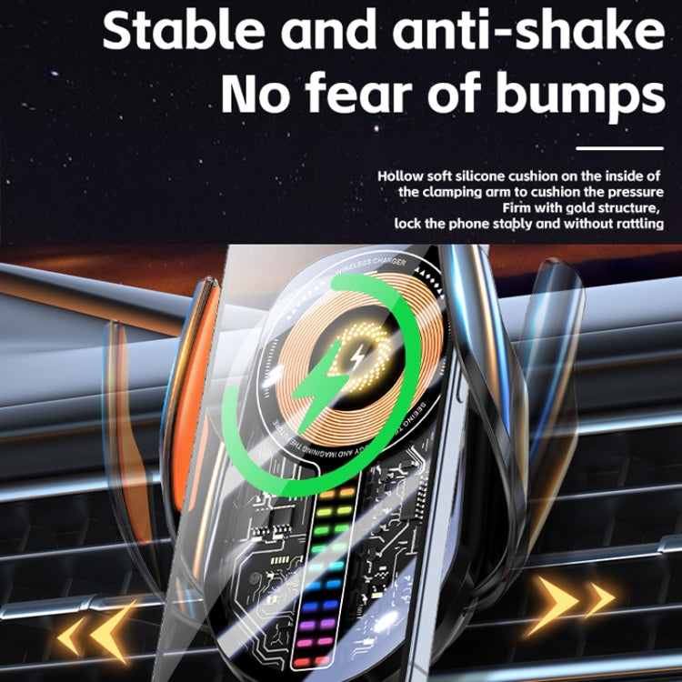 15W Car Sound Pickup Atmosphere Light Wireless Mobile Phone Charging Stand(Silver) by buy2fix