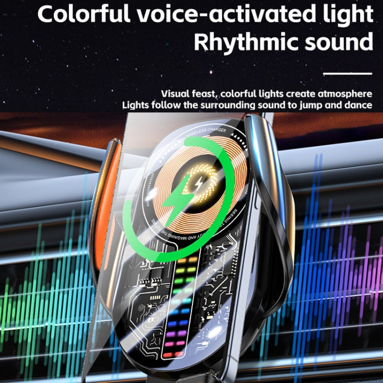 15W Car Sound Pickup Atmosphere Light Wireless Mobile Phone Charging Stand(Black) by buy2fix