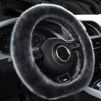 38cm Car Steering Wheel Winter Warm Short Plush Cover(D-type Gray) by buy2fix