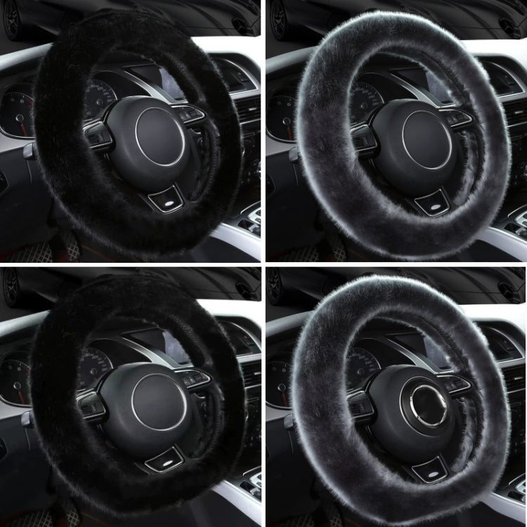 38cm Car Steering Wheel Winter Warm Short Plush Cover(D-type Gray) by buy2fix