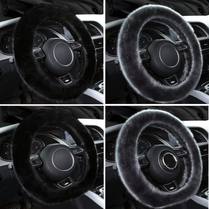 38cm Car Steering Wheel Winter Warm Short Plush Cover(D-type Gray) by buy2fix