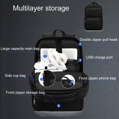 SKV B23889 Men Large Capacity Double-Shoulder Business Laptop Bag(Black) - Backpack by SKV | Online Shopping UK | buy2fix