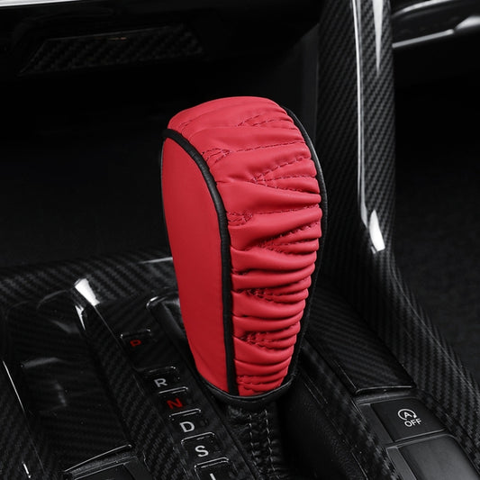 Car Universal Leather Gear Sleeve Breathable Gearshift Cover, Style: Automatic Gear Red With Black Line by buy2fix