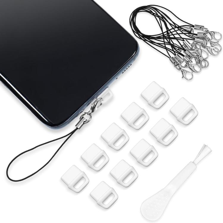 USB-C Charging Port Phone Dust Plug Lanyard Cleaning Brush Set(White) - Anti-dust & Ear Caps by buy2fix | Online Shopping UK | buy2fix