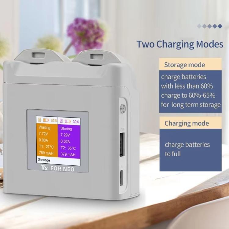 For DJI Neo Drone YX Color Screen Battery Charger Charge 2 Batteries(Gray) - Other by YX | Online Shopping UK | buy2fix