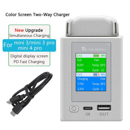 For DJI Mini 4 Pro / Mini 3 Pro / Mini 3 YX Color Screen Dual-way Charger Battery Manager  With 65W US Plug - Other by YX | Online Shopping UK | buy2fix