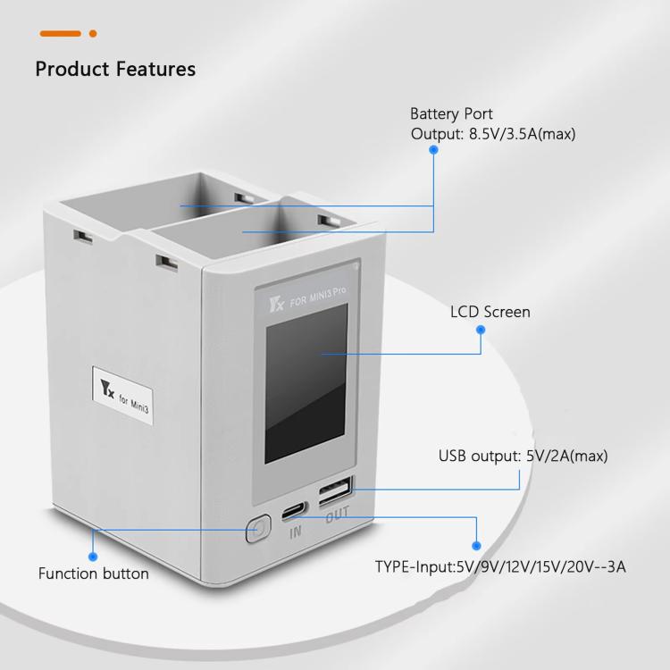 For DJI Mini 4 Pro / Mini 3 Pro / Mini 3 YX Color Screen Dual-way Charger Battery Manager  With 65W US Plug - Other by YX | Online Shopping UK | buy2fix
