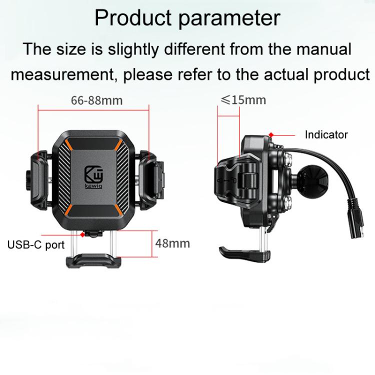 Kewig M33-A5 Outdoor Riding Shock Absorbing Anti-Theft 15W QI Wireless Charger Cell Phone Mounting Bracket(Horizontal Bar Model) by Kewig