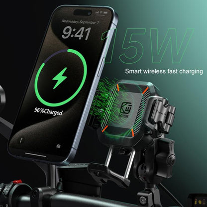 Kewig M33-A5 Outdoor Riding Shock Absorbing Anti-Theft 15W QI Wireless Charger Cell Phone Mounting Bracket(Horizontal Bar Model) by Kewig