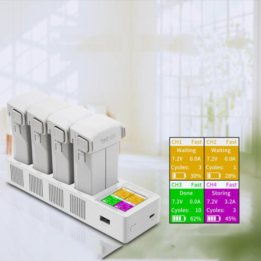 For DJI Mini 4 Pro / Mini 3 Pro / Mini 3 YX Four-Way Color Screen Charger Battery Manager(Light Gray) - Other by YX | Online Shopping UK | buy2fix