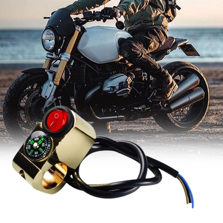 Motorbike Tap Handle Switch Compass Type Dual Flash High And Low Beam Spotlight Switch(Gold) - Electrical System by buy2fix | Online Shopping UK | buy2fix