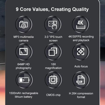 4K HD Touch Screen Digital Micro SLR Camera MP3 DSLR Camcorder 64MP Anti-Shake Vlogging Video Camera(Black) - Video Cameras by buy2fix | Online Shopping UK | buy2fix