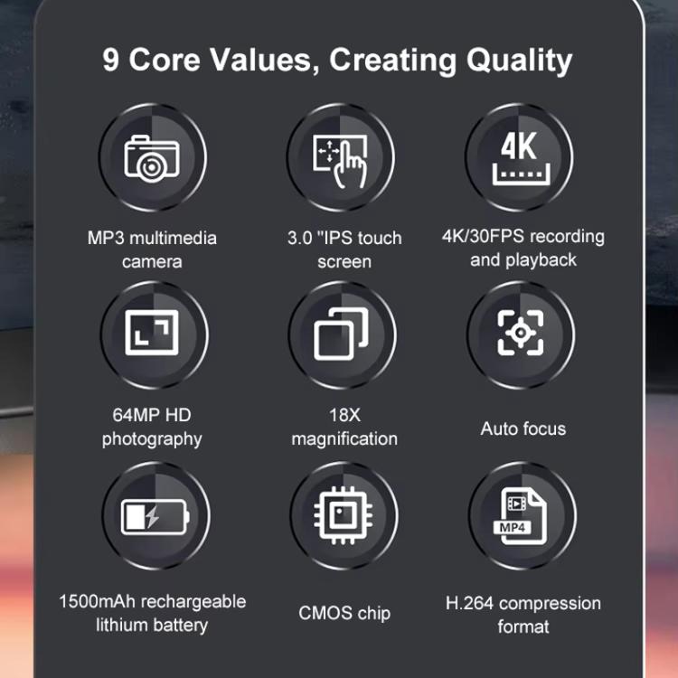 4K HD Touch Screen Digital Micro SLR Camera MP3 DSLR Camcorder 64MP Anti-Shake Vlogging Video Camera(White) - Video Cameras by buy2fix | Online Shopping UK | buy2fix