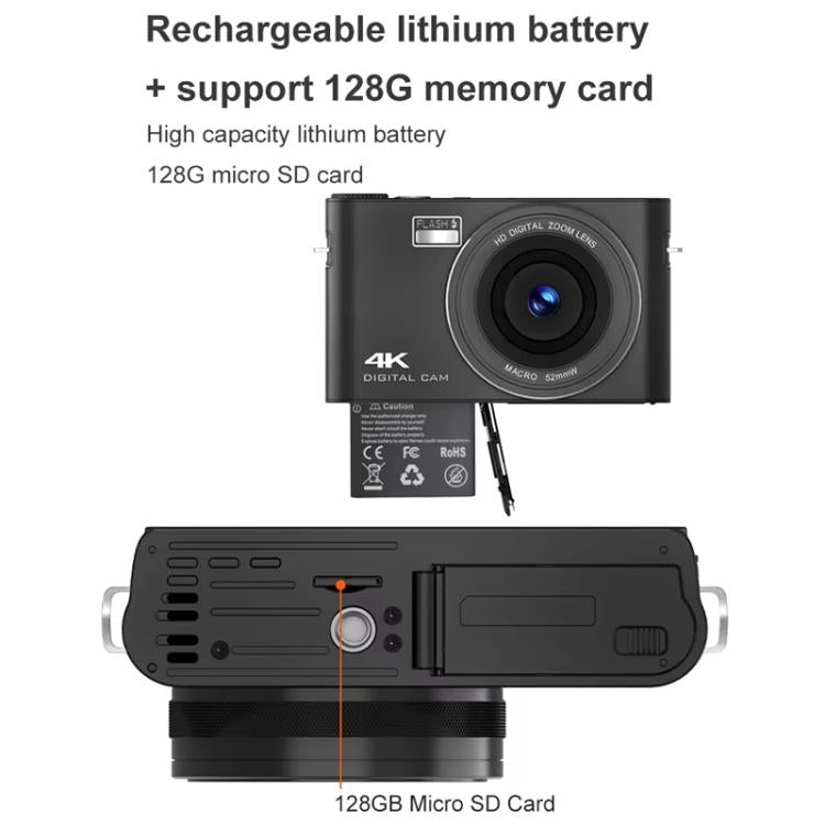 4K HD Touch Screen Digital Micro SLR Camera MP3 DSLR Camcorder 64MP Anti-Shake Vlogging Video Camera(Black) - Video Cameras by buy2fix | Online Shopping UK | buy2fix