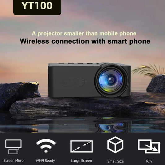 YT100 Suppor 1080P Mini Portable Projector WiFi Wireless Mirroring For IOS Android Smartphone(Black) - Mini Projector by buy2fix | Online Shopping UK | buy2fix