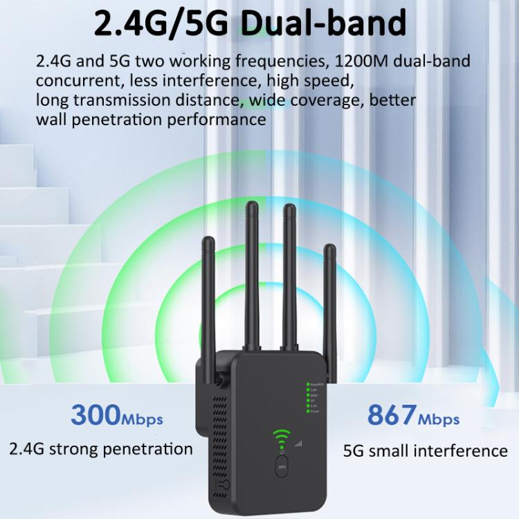 Urant U10 1200Mbps 2.4G & 5.8G Wireless Repeater WiFi Signal Amplifier With 4 Antenna EU Plug White - Broadband Amplifiers by Urant | Online Shopping UK | buy2fix