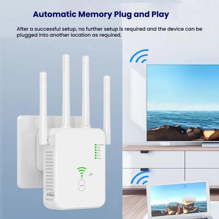 Urant U10 1200Mbps 2.4G & 5.8G Wireless Repeater WiFi Signal Amplifier With 4 Antenna EU Plug White - Broadband Amplifiers by Urant | Online Shopping UK | buy2fix