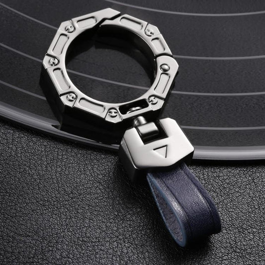 Hallmo Business Zinc Alloy Top-Layer Cowhide Key Chain Car Key Anti-Lost Pendant(Blue) by Hallmo