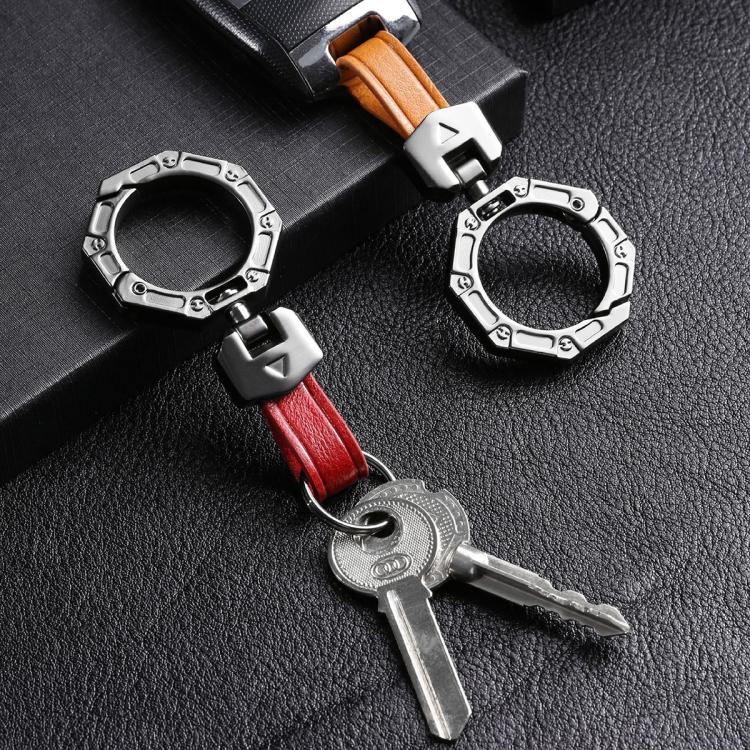 Hallmo Business Zinc Alloy Top-Layer Cowhide Key Chain Car Key Anti-Lost Pendant(Black) by Hallmo