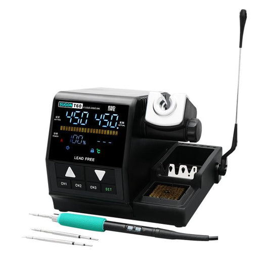 SUGON T60+210 Handle+I/K/IS Tips x 3 Precision Soldering Station Soldering Iron Set Cell Phone Repair Soldering Tool(US Plug)