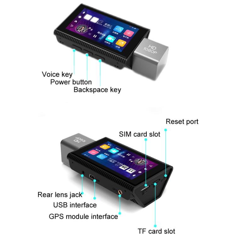 International Version AI Operation 4G Night Vision Remote Monitoring Driving Recorder(Front + Rear) by buy2fix