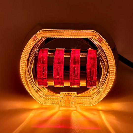Motorcycle Electric Vehicle General Modification LED Headlight 4 Beads Double Lens Lamps, Style: Yellow Aperture+Red Devil Eye