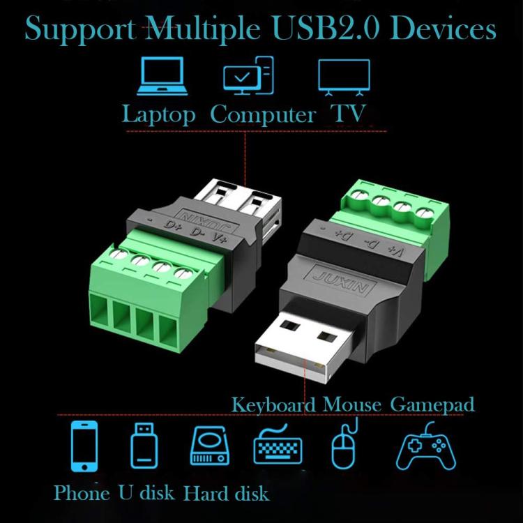 JUXIN USB2.0 Plug Adapter Type-A to 4 Pin Screw Terminal Block Connector, Spec: Female - Cable & Adapters by buy2fix | Online Shopping UK | buy2fix