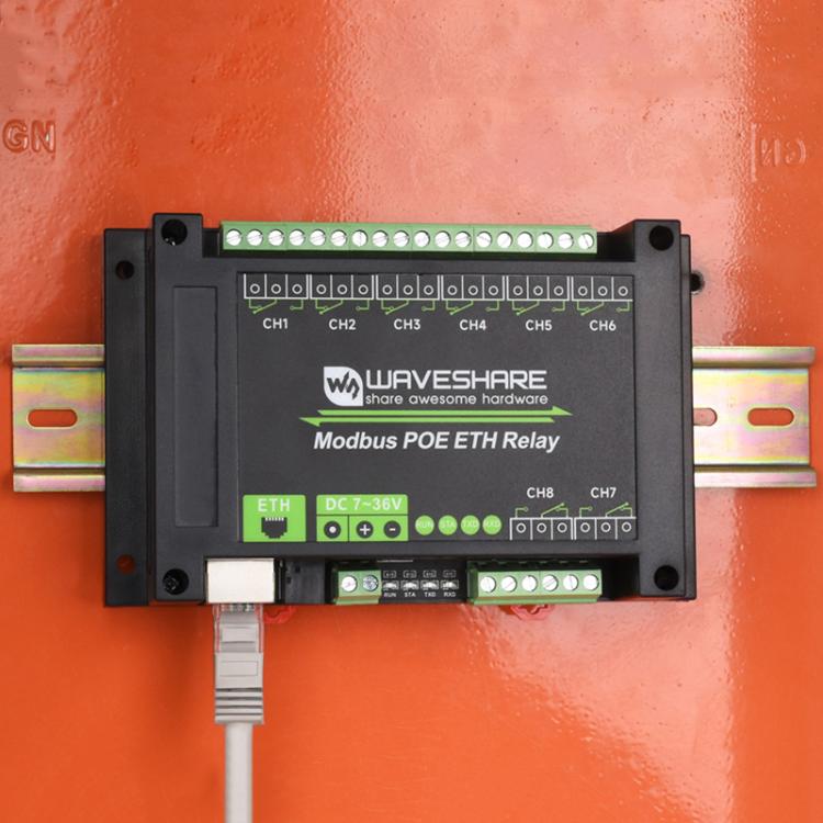 Waveshare 24964 Industrial 8-ch Ethernet Relay Module, PoE Port Communication(Modbus POE ETH Relay) - Relay Module by Waveshare | Online Shopping UK | buy2fix