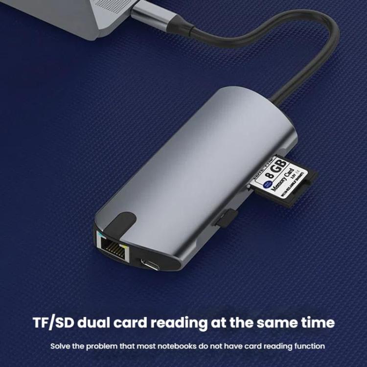 8-In-1 USB-C/Type-C Gigabit Ethernet Port Docking Station Hub HDMI 4K 60Hz - HUB with Lan adapter by buy2fix | Online Shopping UK | buy2fix