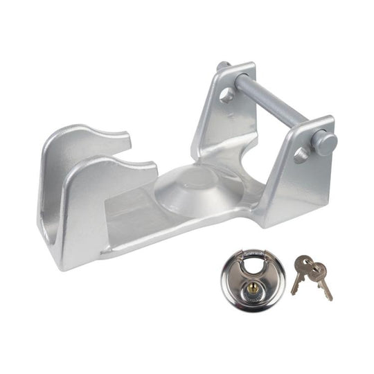 Coupler Gooseneck Hitch Trailer Lock For Heavy Trailer Transporter RV, Color: Silver + Key Lock