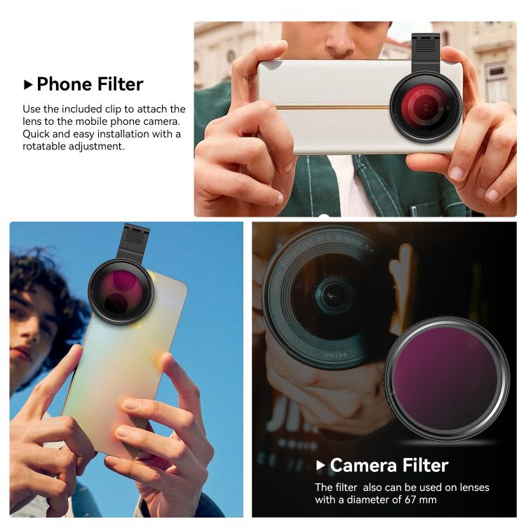 APEXEL APL-67CPL 67mm Cell Phone Photo Filter Adjustable Light Reducing Lens - Others Lens by APEXEL | Online Shopping UK | buy2fix