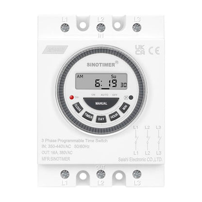 SINOTIMER TM619-380V 16A 3 Phase Timer Switch 7-Day Programmable Minimum Interval 1 Minute - Switch by SINOTIMER | Online Shopping UK | buy2fix