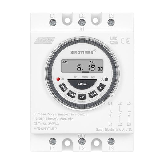 SINOTIMER TM619-380V 16A 3 Phase Timer Switch 7-Day Programmable Minimum Interval 1 Minute - Switch by SINOTIMER | Online Shopping UK | buy2fix