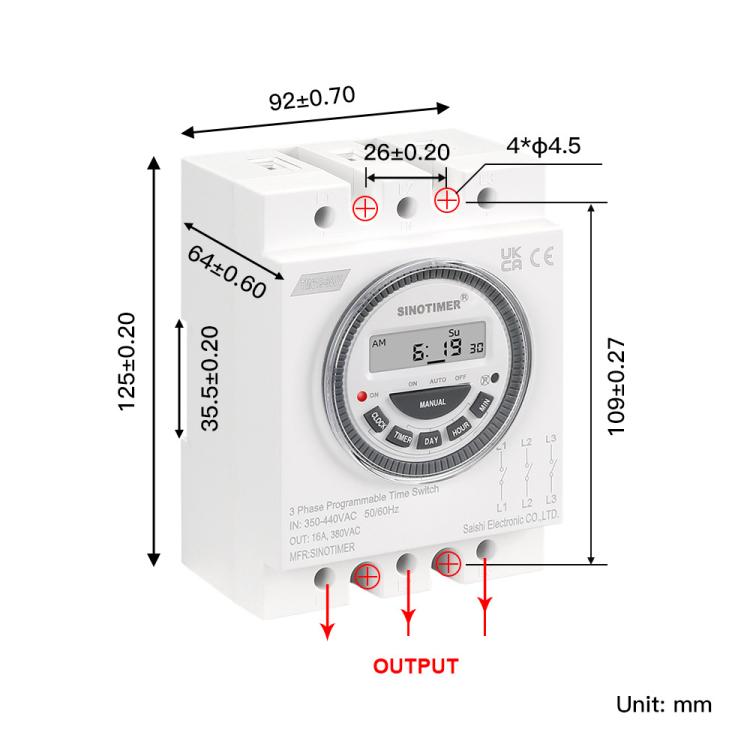 SINOTIMER TM619-380V 16A 3 Phase Timer Switch 7-Day Programmable Minimum Interval 1 Minute - Switch by SINOTIMER | Online Shopping UK | buy2fix