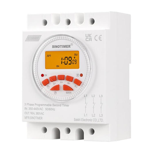 SINOTIMER CN109S-380V 16A  3 Phase Timer Switch 7-Day Programmable Minimum Interval 1s With Backlight - Switch by SINOTIMER | Online Shopping UK | buy2fix