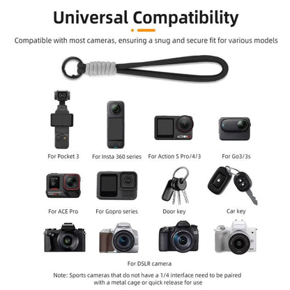BRDRC Sports Camera Hand Lanyard With 1/4 inch Screw Loss Prevention Lanyard Wrist Strap Accessories(Black Rope Gray Knot) - Camera Strap by BRDRC | Online Shopping UK | buy2fix