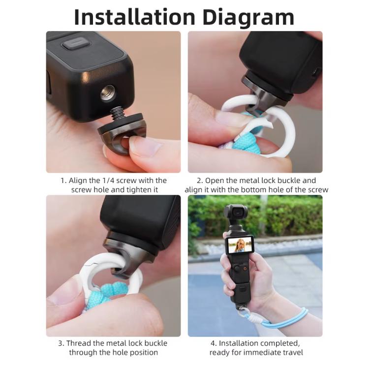 BRDRC Sports Camera Hand Lanyard With 1/4 inch Screw Loss Prevention Lanyard Wrist Strap Accessories(Black Rope Gray Knot) - Camera Strap by BRDRC | Online Shopping UK | buy2fix